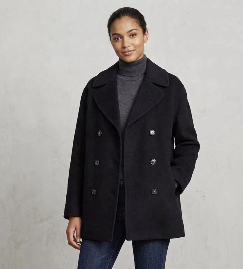 Vince Womens Wool Blend Double Breasted Pea Coat Size Medium Navy Blue Luxury